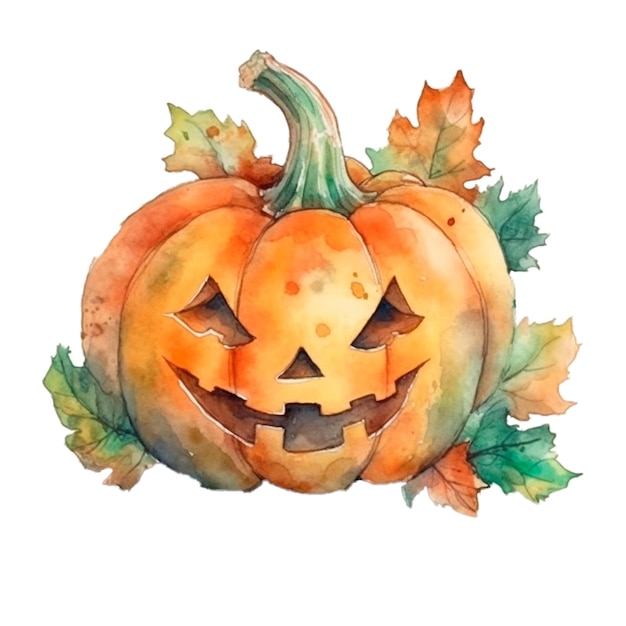 Zdjęcie Śliczna halloweenowa dynia pomarańczowy jack o lantern ilustracja ai generatywna akwarela