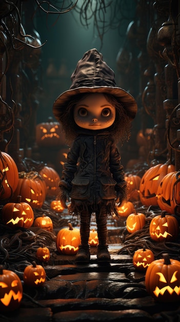 Śliczna halloweenowa ilustracja tła postaci 3d
