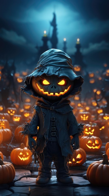 Śliczna halloweenowa ilustracja tła postaci 3d