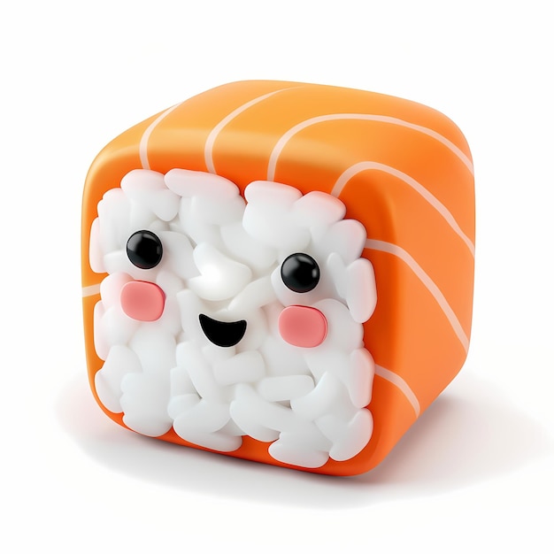 Śliczna ikona sushi 3D renderowanie białego tła generatywne AI