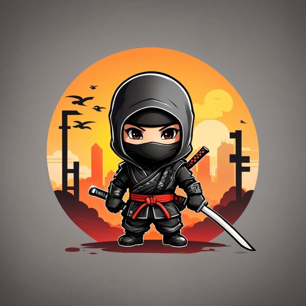 Zdjęcie Śliczna ilustracja logo chibi ninja