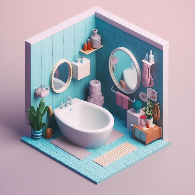 Śliczna izometryczna łazienka 3D