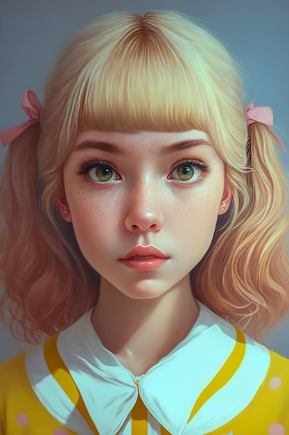 Śliczna kawaii anime styl młoda dziewczyna portret rysująca ilustracja