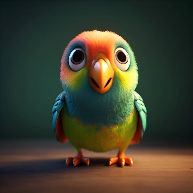 Śliczna kolorowa papuga na zielonym tle renderowania 3d