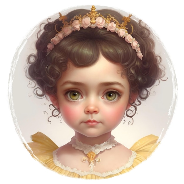 Śliczna księżniczka z kwiatową koroną w akwareli ilustracji