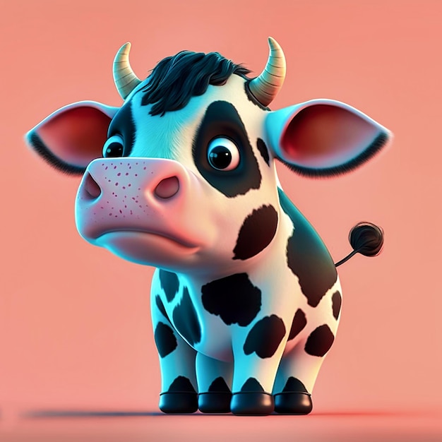 Śliczna mała krowa renderowania 3d, ilustracja zwierząt gospodarskich. Sztuka cyfrowa. Stworzony za pomocą generatywnej ai