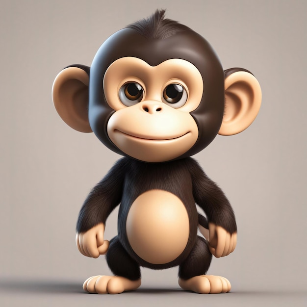 Śliczna małpa szczęścia na białym tle postać z kreskówki szympansa wygenerowana przez sztuczną inteligencję