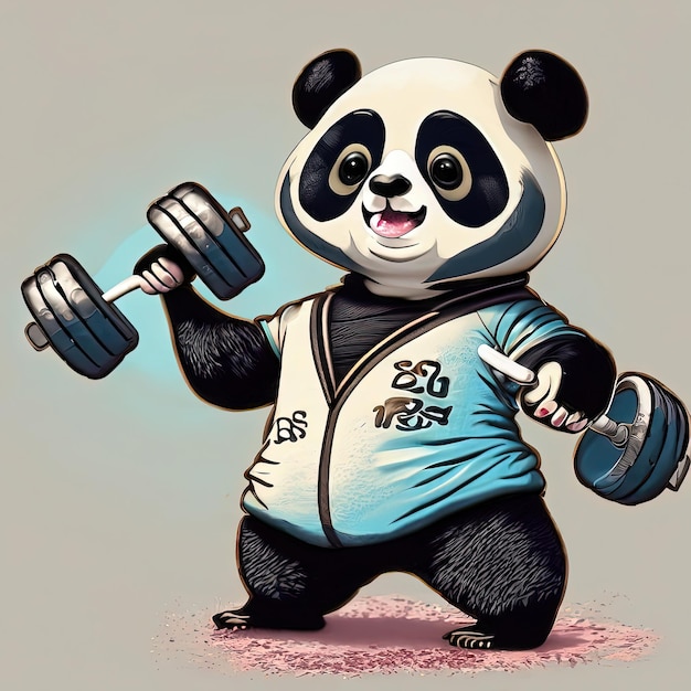 Śliczna panda w odzieży sportowej z ilustracją z hantlami