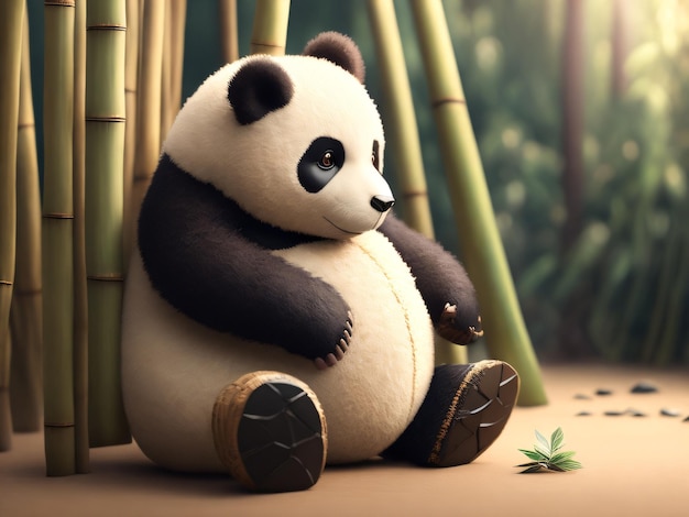 Śliczna panda z bambusowym tłem dla tapety pulpitu