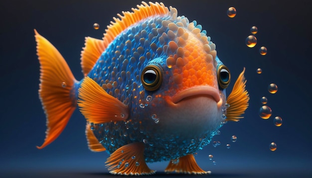 Śliczna ryba postać z kreskówki Generatywne AI