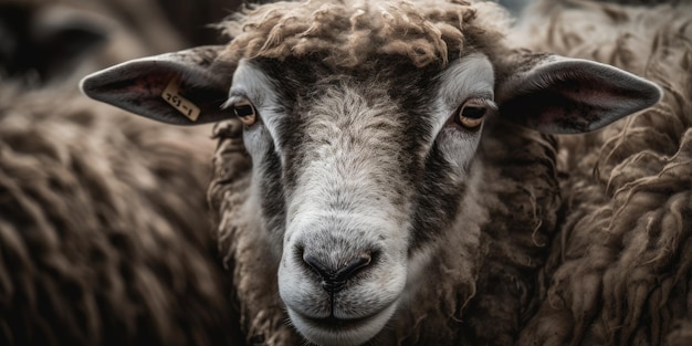 Śliczna szczęśliwa jagnięcina na polu owiec Generacyjna sztuczna inteligencja Zdjęcie wysokiej jakości