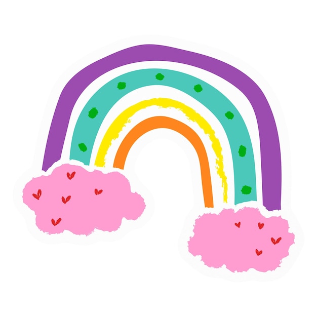 Śliczna tęcza png naklejka funky kolory ilustracja przezroczysty tło