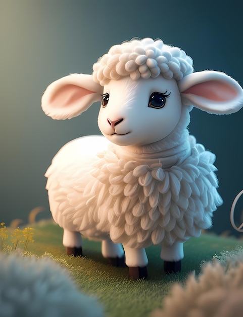 Śliczna Urocza Puszysta Owca 3D Ilustracja