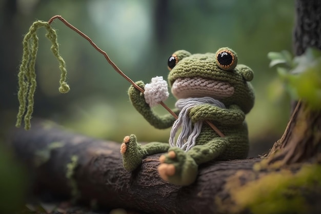 Zdjęcie Śliczna żaba dziewiarska ilustracja mi