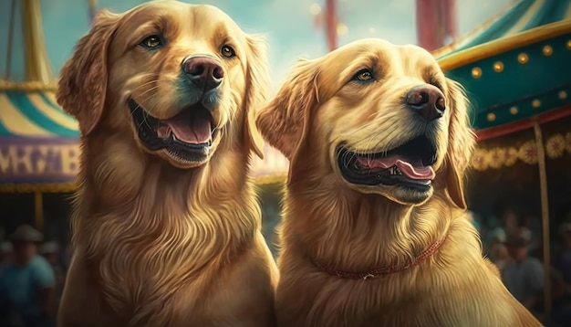 Śliczne dwa psy golden retriever w karnawałowej generatywnej sztucznej inteligencji
