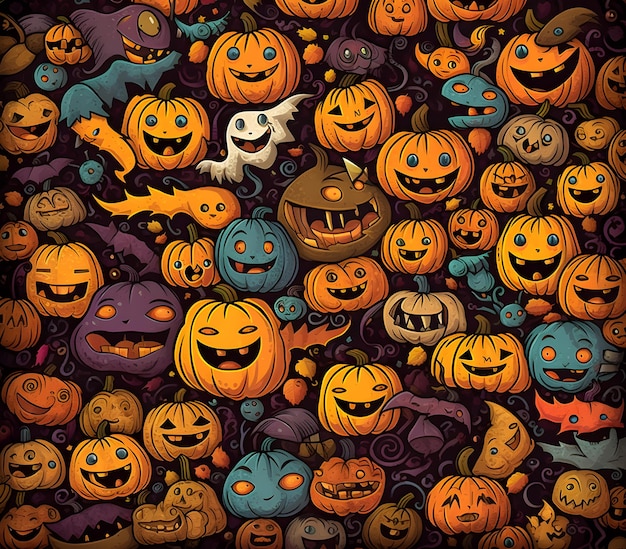 Śliczne dynie Halloween Doodle Art AI wygenerowane