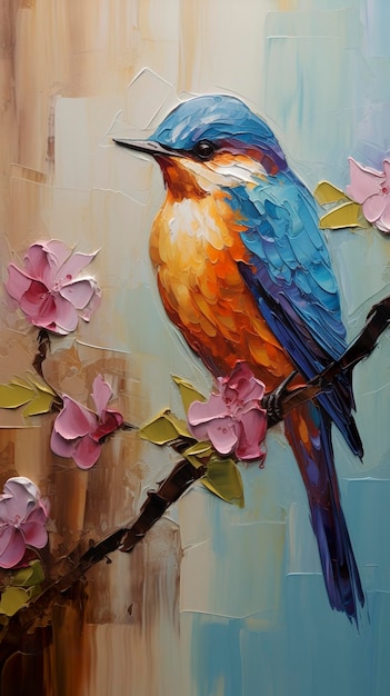 Śliczne Kolorowe Grube Impasto Malowanie Ptaków Generative Ai