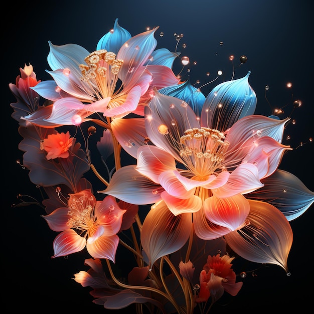 Śliczne kwiaty dalii cyfrowy obraz AI farby