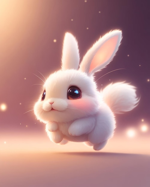 śliczne małe hiperrealistyczne biegające rasy królików Anime pełne ciało chibi puszyste chibi urocze logo