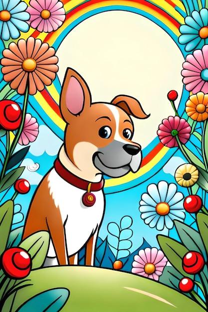 Śliczne postacie z kreskówek z psami z kwiatowym tłem generatywnym AI