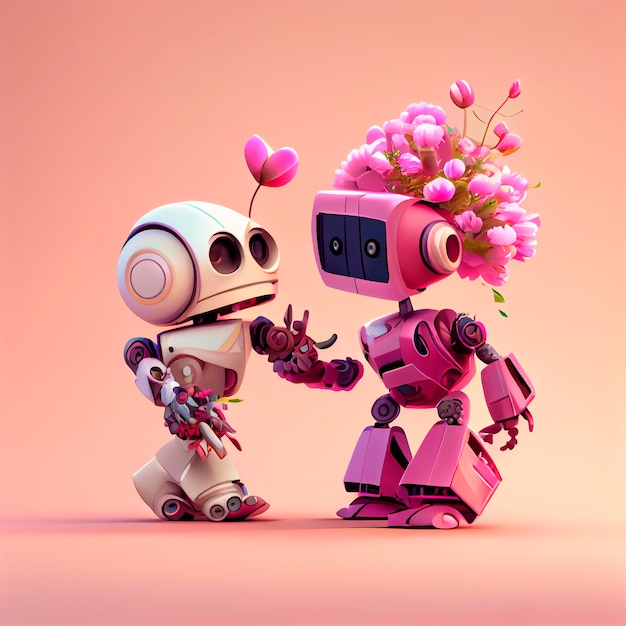 Śliczne roboty miłosne Walentynki Ilustracja stworzona przez technologię Generative AI