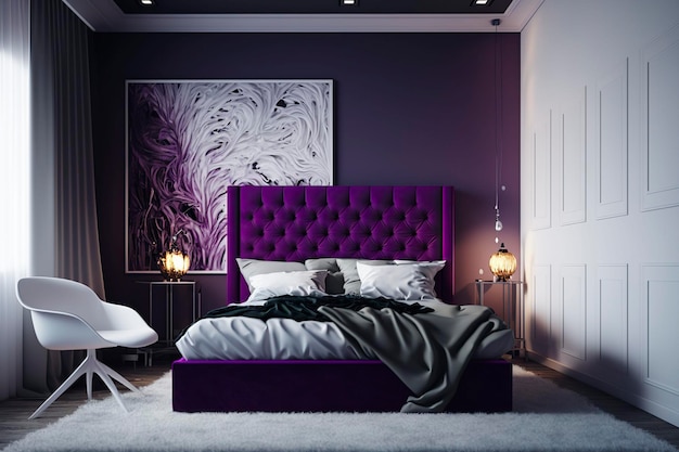 Śliczne wnętrze sypialni z nowoczesnymi meblami Generative AIx9