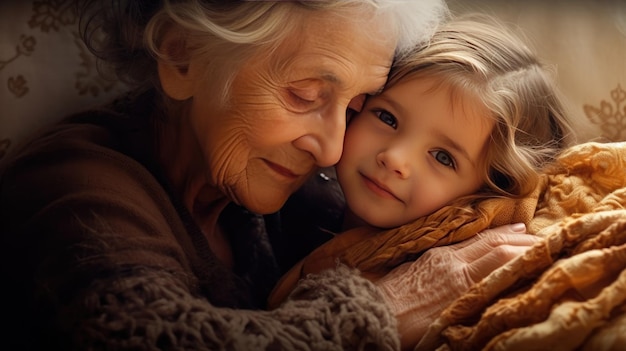 Śliczne zdjęcie Babcia i wnuczka przytulają się