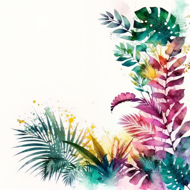 Śliczne żywe kolory akwarela granicy z roślinami tropikalnymi Ilustracja AI Generative