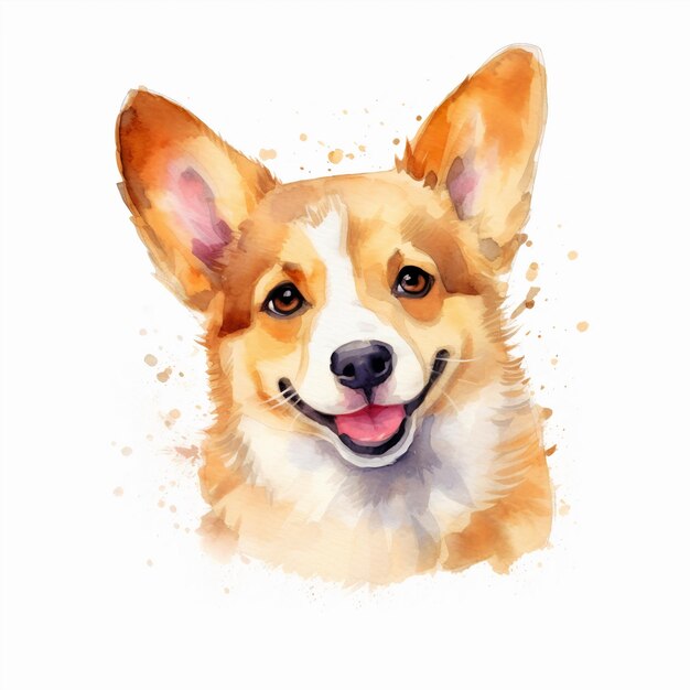 Zdjęcie Śliczny corgi akwarela ilustracja czerwonego psa klipart na białym tle