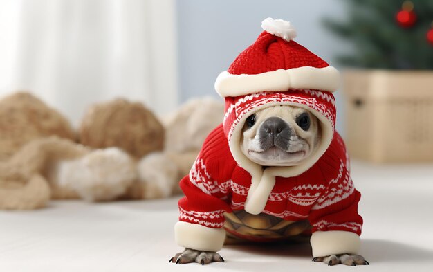 Śliczny i zabawny żółw z kostiumem Świętego Mikołaja Boże Narodzenie zwierząt tła z miejsca kopiowania
