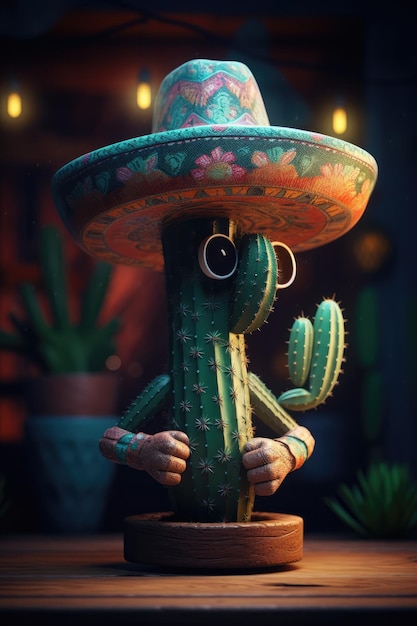 Śliczny kaktus z meksykańskim kapeluszem