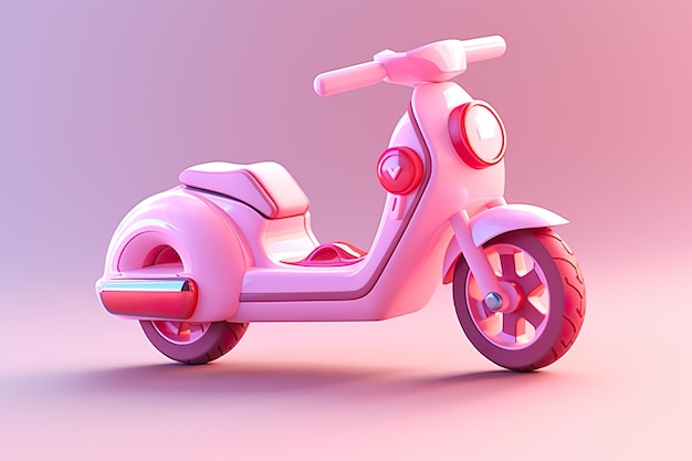 Śliczny kawaii różowy motocykl 3d render ilustracja różowy kolor różowe tło różowy świat AI Generat