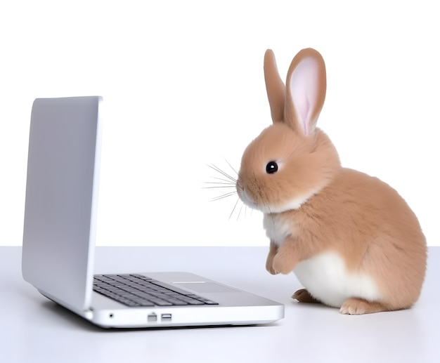 Śliczny króliczek z laptopem Koncepcja pracowitego zwierzaka