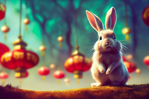 Śliczny królik Chiński księżycowy nowy rok