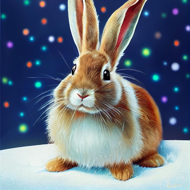 Śliczny królik z bożonarodzeniowymi lampkami Ilustracja Wesołych Świąt