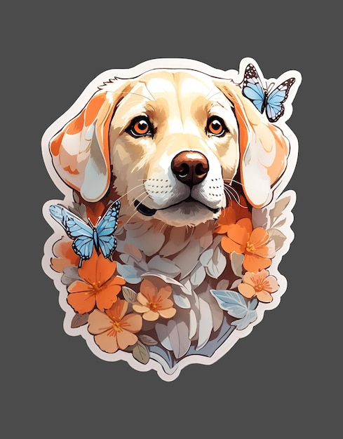 Śliczny Labrador Retriever Pies Motyl amp kwiaty Naklejka Vintage T Shirt Wektor Akwarela druku