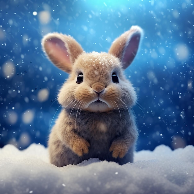 Śliczny mały królik królik na śnieżnym zwierzęciu