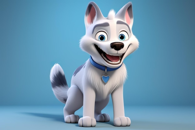Śliczny pies Husky animowany pies Husky wygenerowany przez sztuczną inteligencję