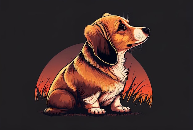 Śliczny pies rysunkowy narysowany w ciepłym stylu linii gradientu
