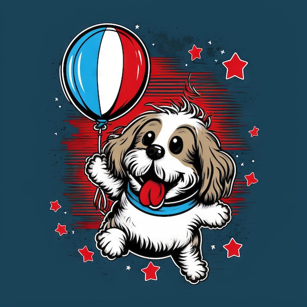 Śliczny pies Shih Tzu z balonową generatywną ilustracją AI