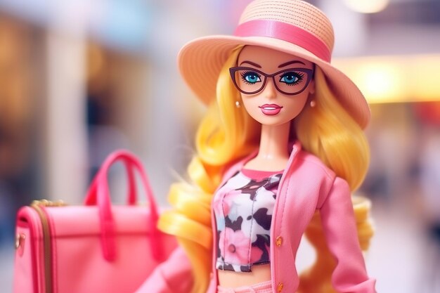 Śliczny plastikowy portret lalki Barbie zakupoholiczka letni modny strój