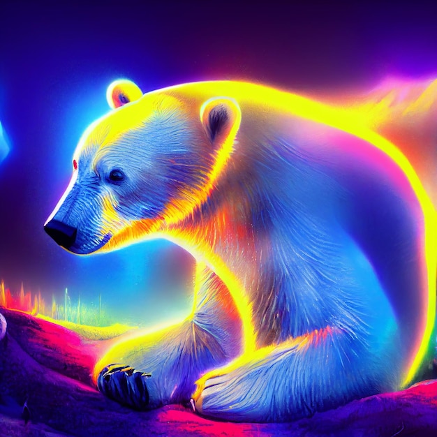 Śliczny zwierzę mały ładny kolorowy portret niedźwiedzia polarnego z odrobiną akwareli ilustracji