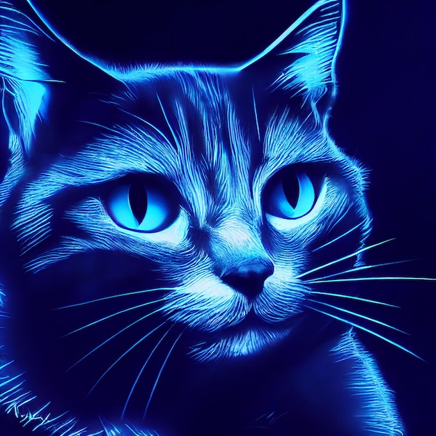 Śliczny zwierzę mały ładny niebieski portret kota z odrobiną akwareli ilustracji