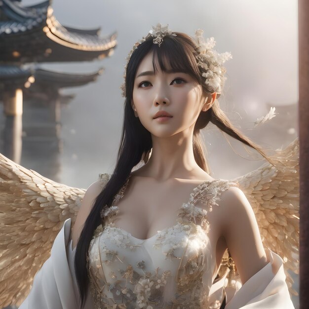 Zdjęcie słodka azjatka anioł tło bardzo fajne