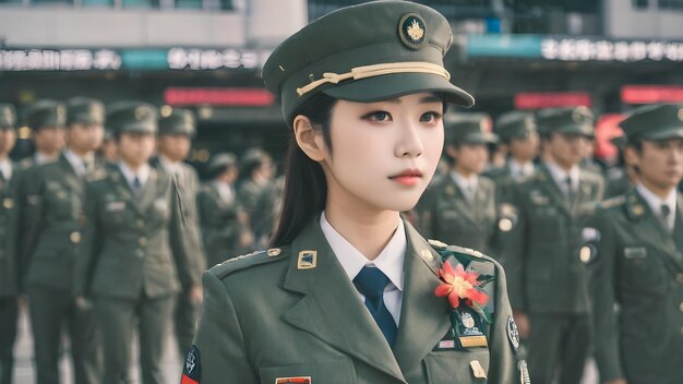 Zdjęcie słodka azjatka w garniturze wojskowym