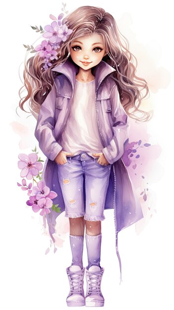 Zdjęcie słodka dziewczyna z kwiatami lilac