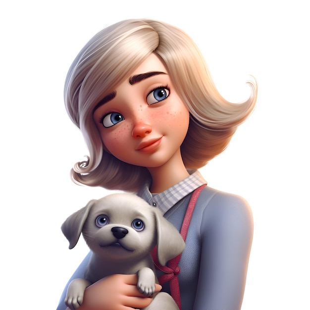 Słodka dziewczyna z psem na białym tle 3d rendering