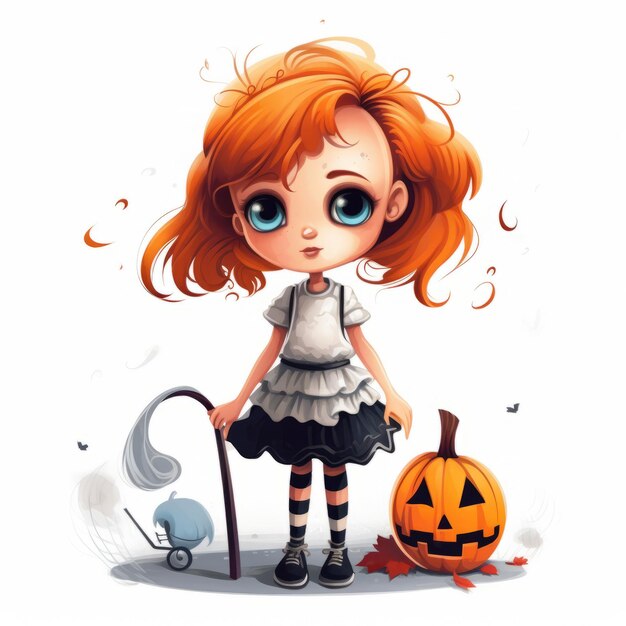 Zdjęcie słodka halloween mała czarownica postać z kreskówki biały tło