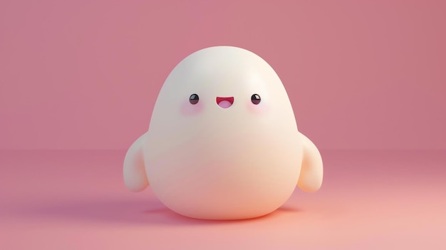Słodka i prosta ilustracja 3D szczęśliwego stworzenia przypominającego marshmallow z uśmiechniętą twarzą Ma grube ramiona i duże okrągłe oczy