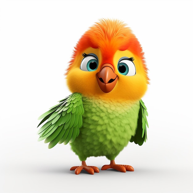 Słodka i przyjazna papuga z zielonymi i pomarańczowymi piórami.